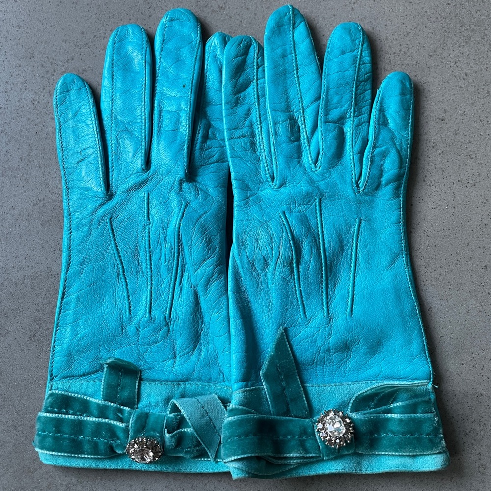 Teal Leather Gloves
